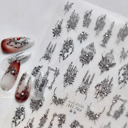 Retro Candlestick Holder Rose Rambler Birdcage Photo Frame Lace Self Adhesive Nail Art Sticker Charm Rhinestone Manicure Decal (Online Order Only)