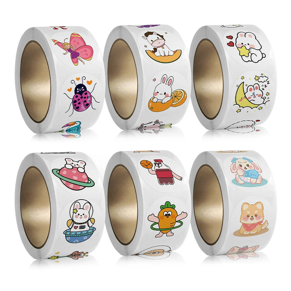 100-500Pcs 2.5cm Korean Cute Animal Stickers Roll for Envelope Praise Reward Student Kid Work Label Kawaii Stationery Seal Lable (Online Order Only)