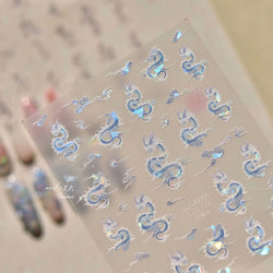 Chinese Dragon Auspicious Beast Mythological Legend Noble Loong Blue Pink Soft Relief Adhesive Nail Art Sticker Manicure Decals (ONLINE ORDER ONLY)