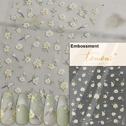 Gradient Coloredful Flower Petal Green Leaf Dreamy Shiny Chinese Rose Fantasy Relief Adhesive Nail Art Stickers Manicure Decals (Online Order Only)