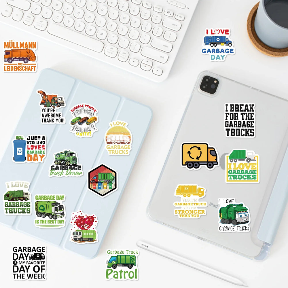 50PCS Green Garbage Truck Stickers For Suitcase Skateboard Laptop Luggage Phone Car Styling DIY Decal Sticker (ONLINE ORDER ONLY)