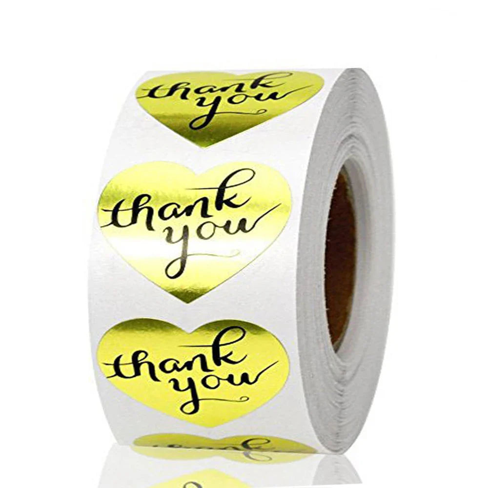 500pcs/roll Heart Stickers Thank You Stickers For Business Merci Packaging Stickers Rolling Love For Packaging Decoration (ONLINE ORDER ONLY)