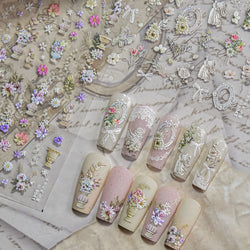 Angel Bowknot Stone Statue Vintage Photo Frame Flower Bed Bouquet Garden Rose Crown Adhesive Nail Art Stickers Manicure Decals (ONLINE ORDER ONLY)