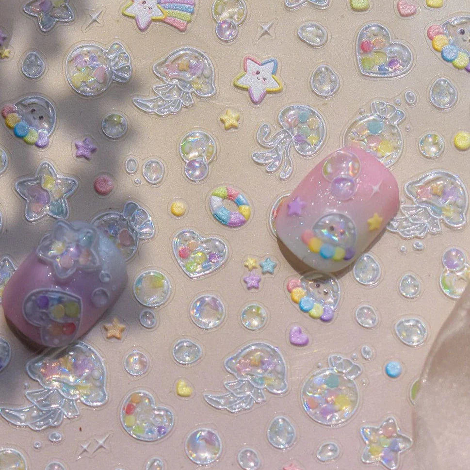 Star Drift Bottle Current Bottle Jellyfish Marine Meteor Water Bubble Love Heart Self Adhesive Nail Art Stickers Manicure Decals (ONLINE ORDER ONLY)