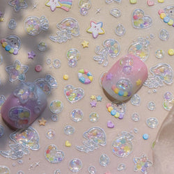 Star Drift Bottle Current Bottle Jellyfish Marine Meteor Water Bubble Love Heart Self Adhesive Nail Art Stickers Manicure Decals (ONLINE ORDER ONLY)
