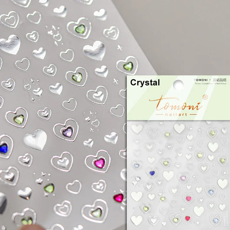 Colored Crystal Star Love Heart Shiny Silver Hollowed Smudging Rainbow Flower Jelly Embossed Nail Art Stickers Manicure Decals (ONLINE ORDER ONLY)