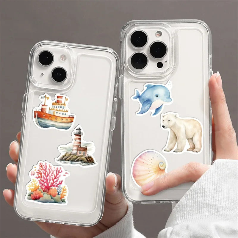 10/30/50PCS Fresh Sea Animal PVC Sticky Sticker Aesthetic DIY Korean Stationery Decoration Scrapbooking School Supplies for Kids (Online Order Only)