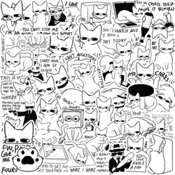 10/50pcs Cute Funny Cartoon Animal Cat Meme Stickers Black White Cats Decals DIY Water Bottle Fridge Laptop Luggage Car Sticker (Online Order Only)