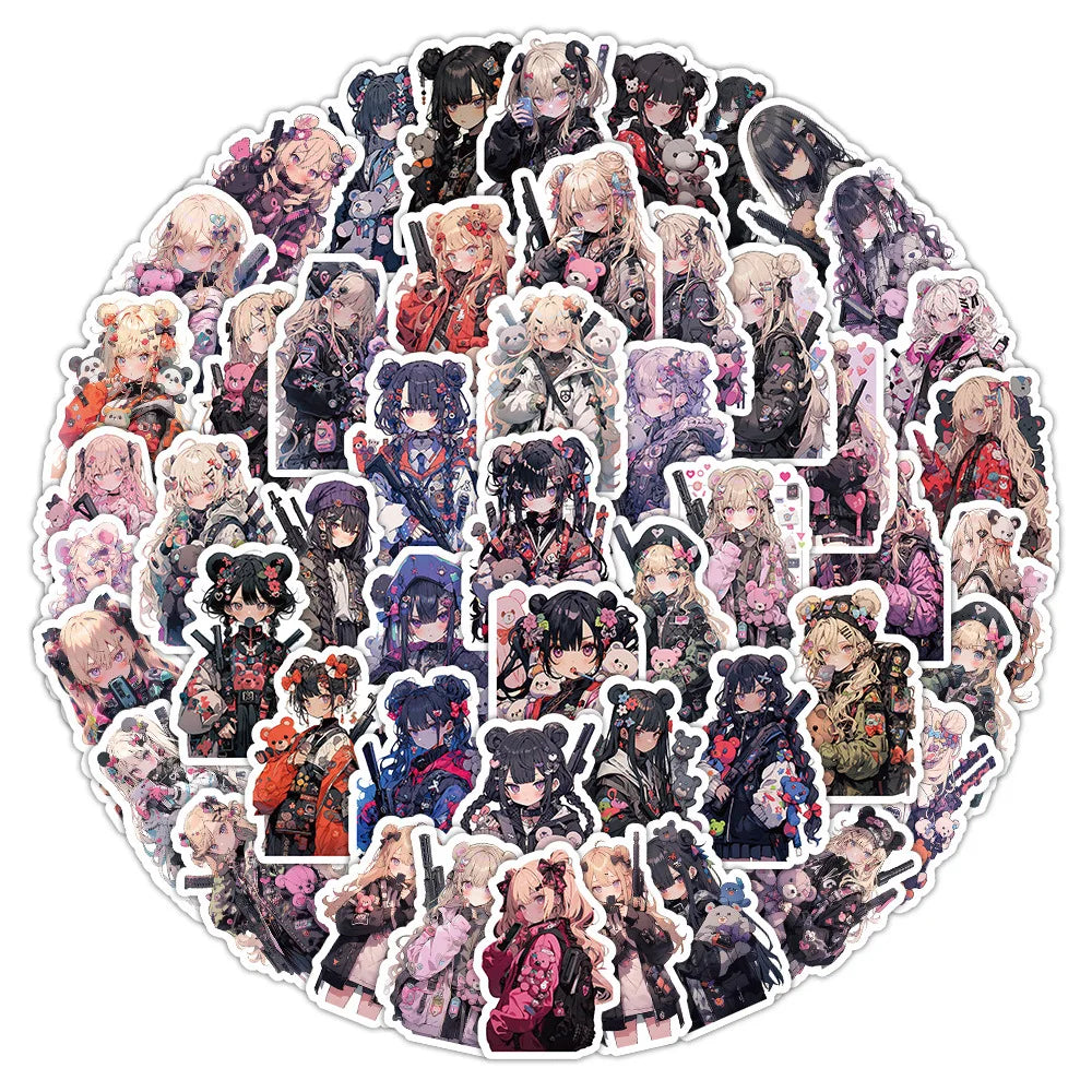 10/30/60PCS ACGN Girl Cartoon Stickers Cute Girl Sticker Cool Enlisted Woman Decals Luggage Laptop Car Bike Skateboard Kids Toy (ONLINE ORDER ONLY)