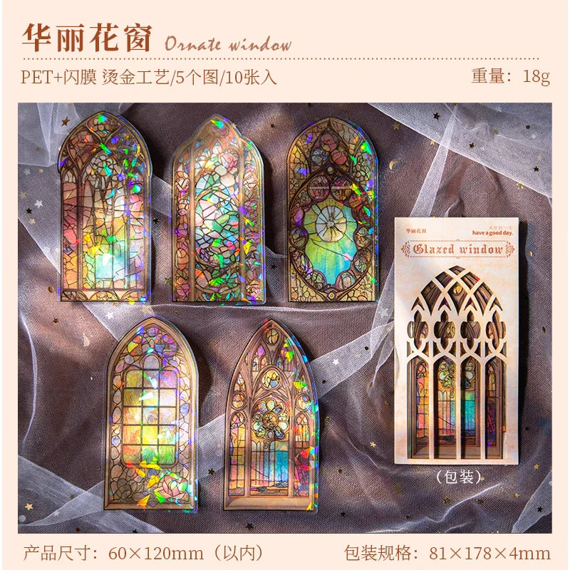 JIANQI 10pcs/pack Flowers Window Stickers Gold Foil Decor Junk Journal DIY Srapbooking Collage Stationery PET Twinkle Stickers (ONLINE ORDER ONLY)