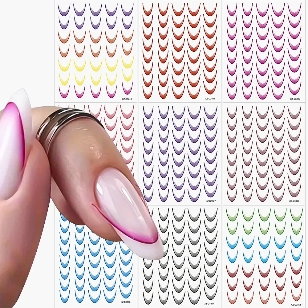 9/18pcs Gradient Color Line Design Nail Art Stickers 3D Dopamine Y2K French Nail Decals Self-Adhesive Ombre Manicure Decor Foils (Online Order Only)