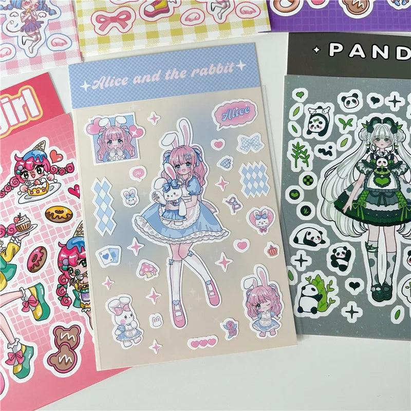 Cute Rabbit Panda Girl Stickers Diary Scrapbooking DIY Album Decoration Sticker Aesthetic Personalized Kawaii Korean Stationery (ONLINE ORDER ONLY)