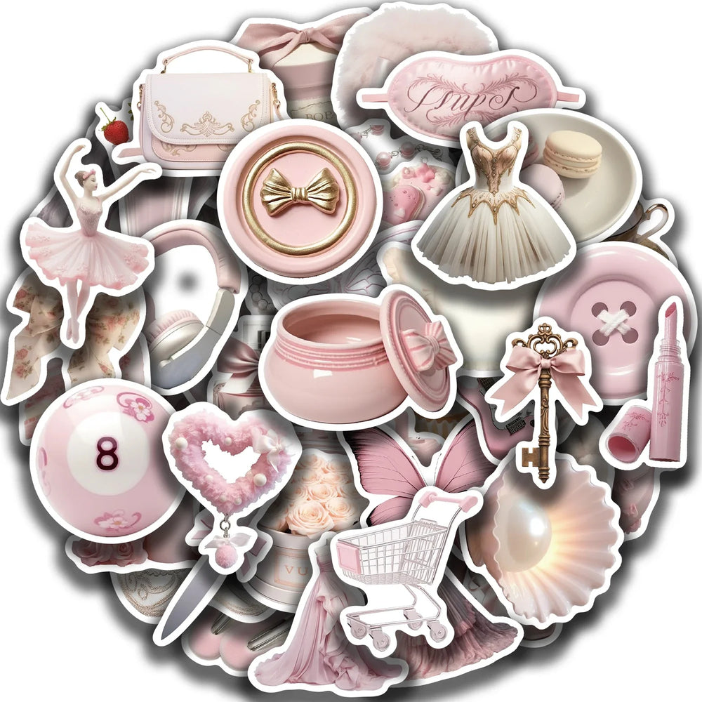 50pcs Cute Pink Ballet Girls Stickers Ins Style Decals DIY Decoration For Laptop Notebook Suitcase Laptop Phone Toys Gift (Online Order Only)