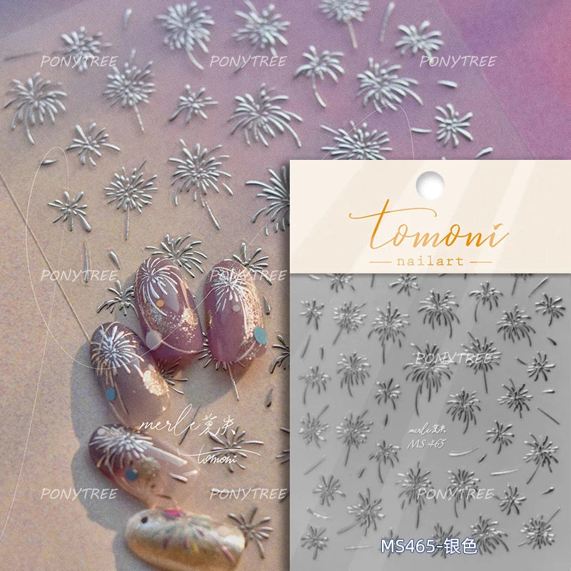 Colorful Fireworks Burst Hot Stamping Process Laser Pink Bright Romantic Self Adhesive Nail Art Stickers Chic Manicure Decals (ONLINE ORDER ONLY)