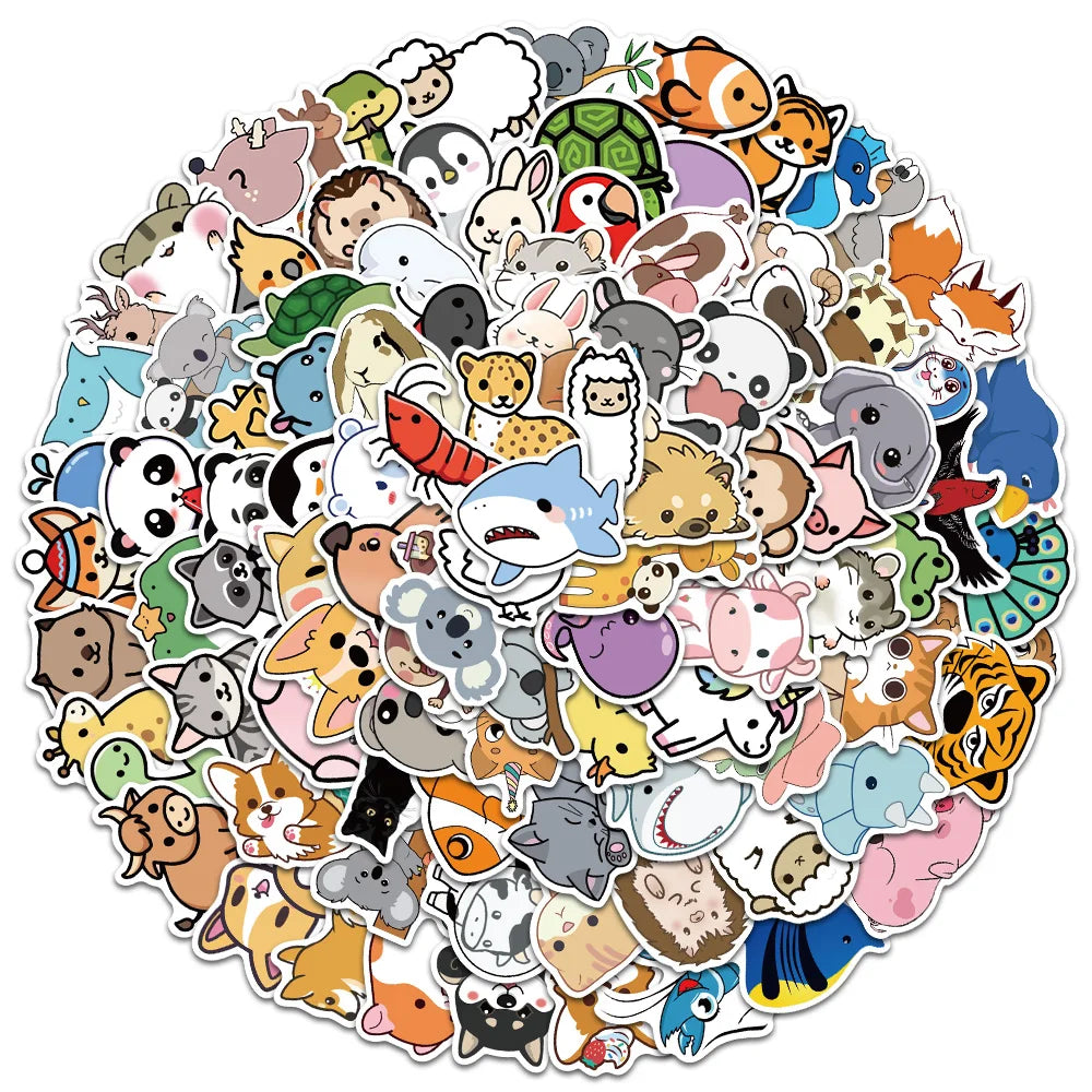 50/100pcs Cute Cartoon Little Animals Stickers Kids Toy Waterproof Graffiti For Laptop Water Bottle Phone Bicycle Car Decals (ONLINE ORDER ONLY)