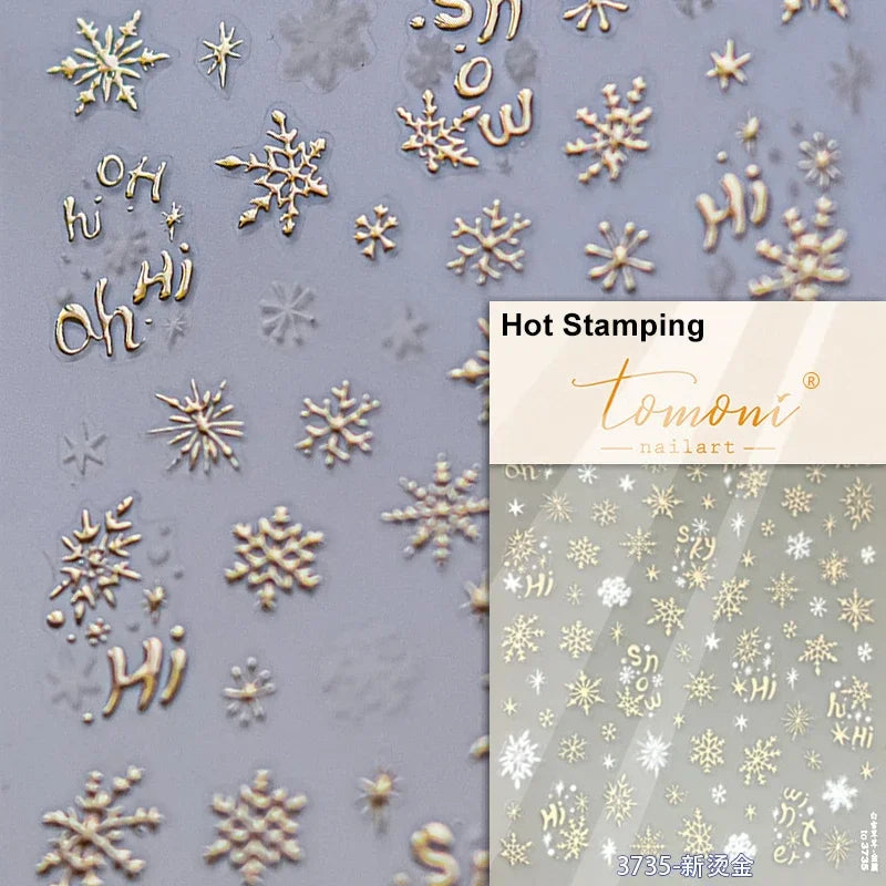 Dressy Embossment Colorful Gradient Snowflakes Laser Silver Christmas Tree Winter Bowknot Santa Nail Art Stickers Manicure Decal (Online Order Only)