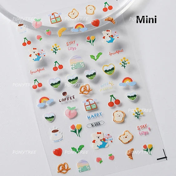 Rabbit Bunny Bear Flower Lace Bowknot Retro Frame Rose Self Adhesive Nail Art Decoration Stickers Chic Manicure Decals Wholesale (ONLINE ORDER ONLY)