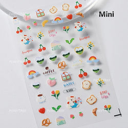 Lovely Green Pink Cherry Pudding Claw Paw Love Heart Bowknot Soft Embossed Reliefs Adhesive Nail Art Stickers Manicure Decals (ONLINE ORDER ONLY)