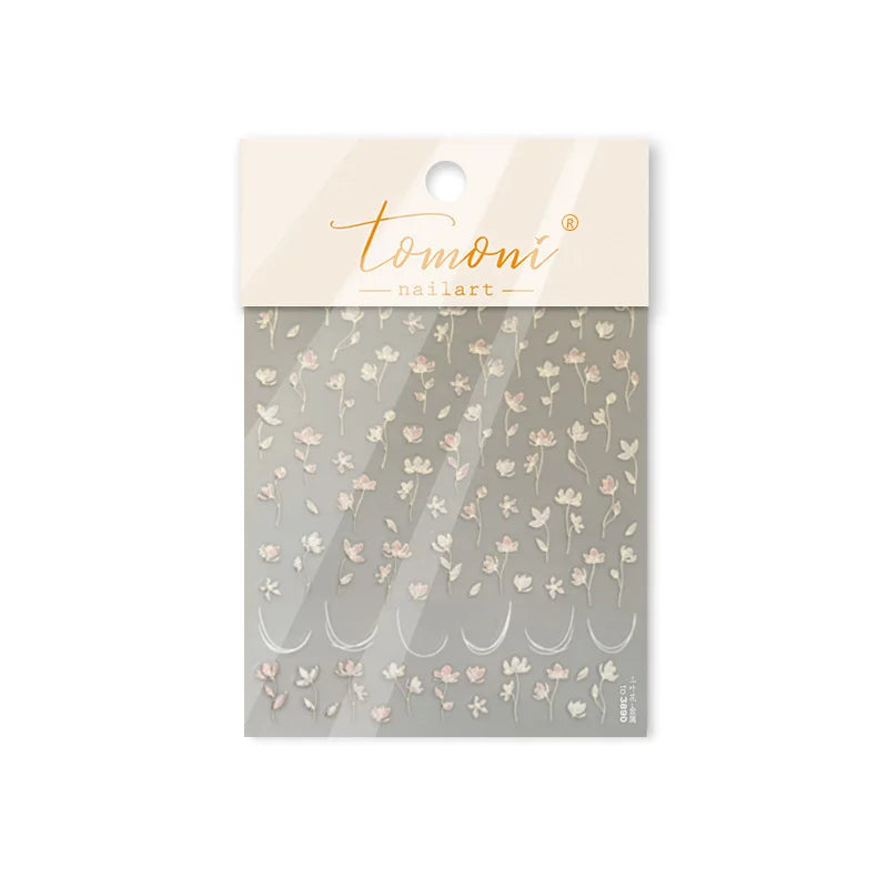 Mini Three Leaf Flower Magnolia Lotus Flower Stem Gradual Petal Line Arc Metal Sillver Delicate Nail Art Stickers Manicure Decal (Online Order Only)