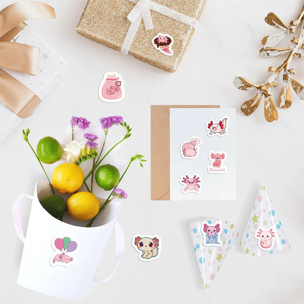 500pcs Cute Cartoon Axolotl Stickers Children Reward Label Encouragement Scrapbooking Decoration Stationery Animals Sticker Toys (ONLINE ORDER ONLY)