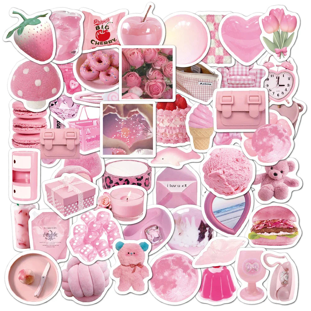 Cute Pink Vsco Girl Stickers Aesthetic Decals for Laptop Phone Suitcase Scrapbook (Online Order Only)