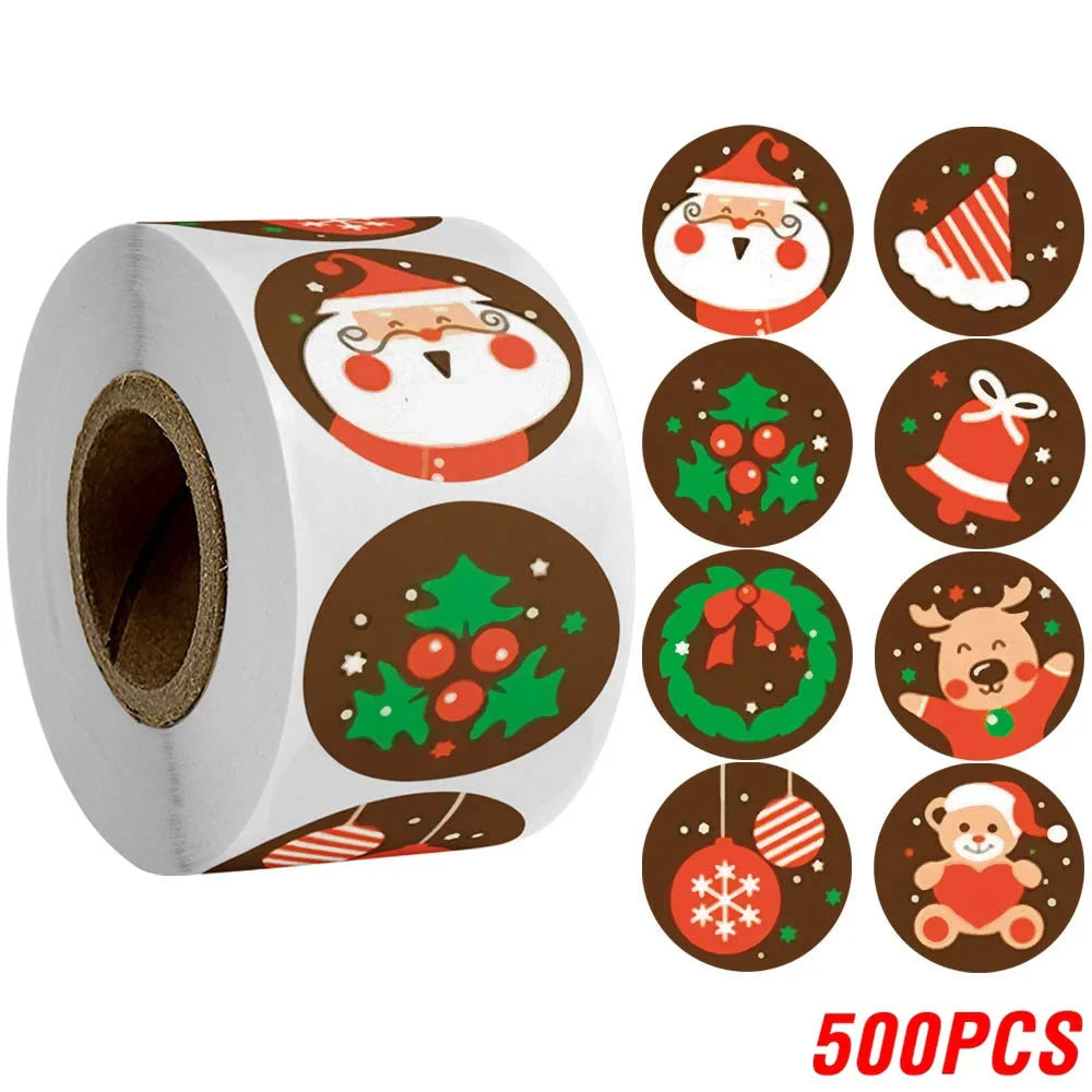 100-500pcs Christmas Stickers Santa Snowflake Adhesive Label Stickers DIY Biscuit Gift Baking Business Packaging Stickers (ONLINE ORDER ONLY)