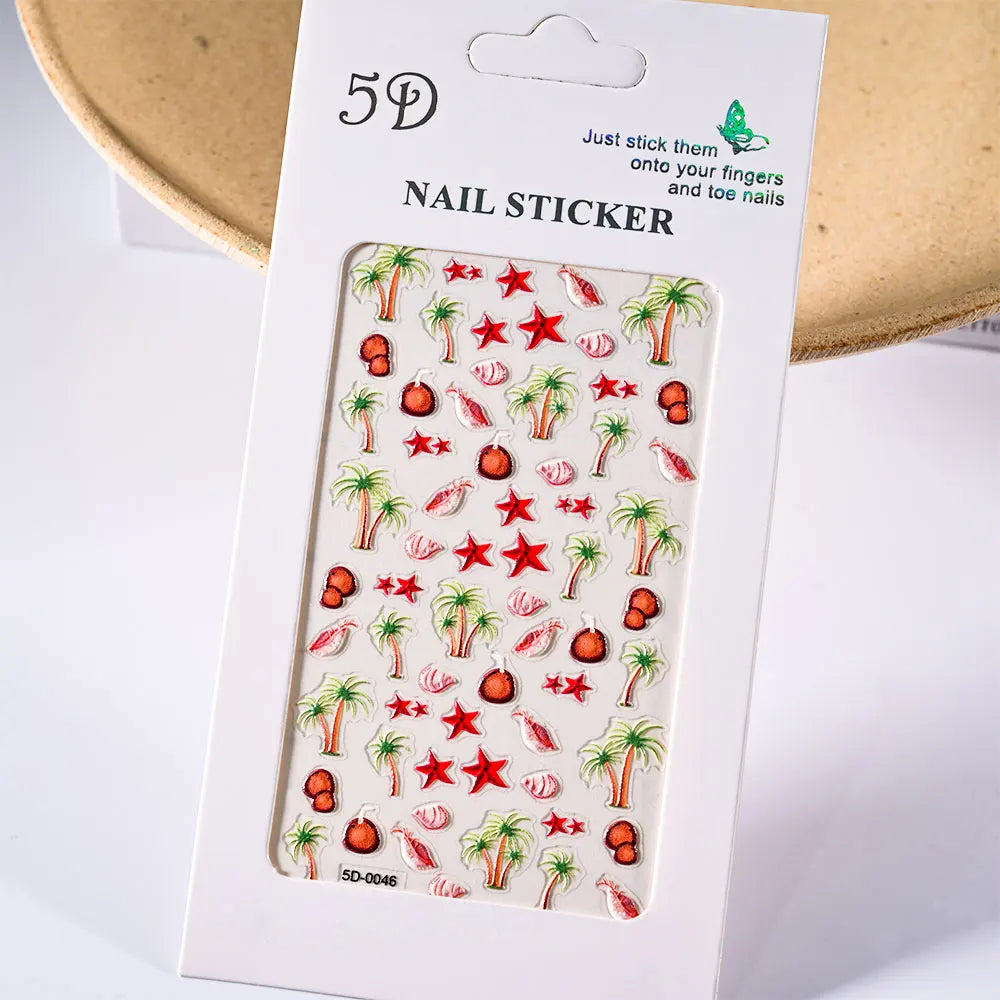 Summer Sea Shell 5D Nail Art Sticker Tropical Beach Coconut Slippers Decals Embossed  Conch Starfish Ocean Theme Nail Art Decor* (ONLINE ORDER ONLY)