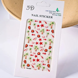 Summer Sea Shell 5D Nail Art Sticker Tropical Beach Coconut Slippers Decals Embossed  Conch Starfish Ocean Theme Nail Art Decor* (ONLINE ORDER ONLY)