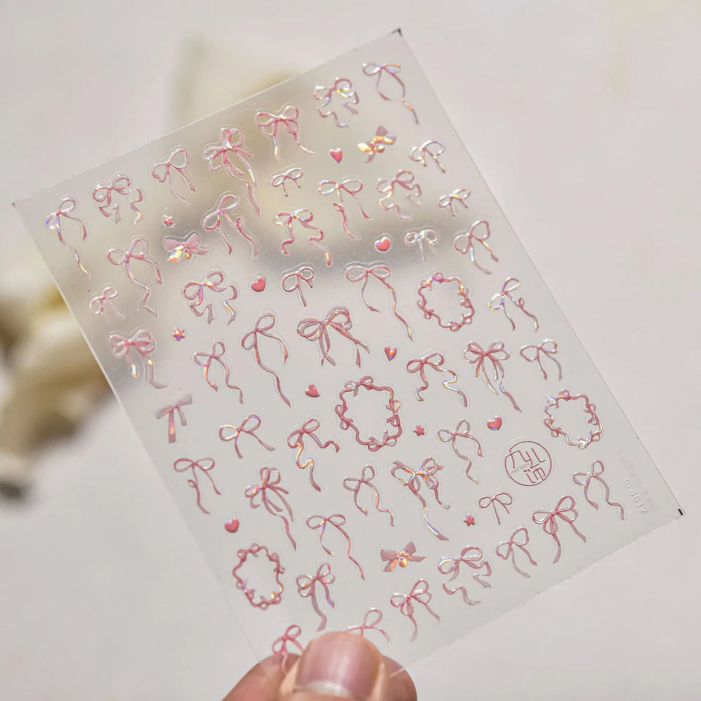 Colourful Tender Bowknot Embossment Shiny Tie Delicate Elegant 3D 5D Self Adhesive Nail Art Stickers Rhinestone Manicure Decals (ONLINE ORDER ONLY)