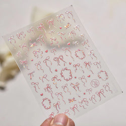 Shiny White Black Pink Bowknot Silk Ribbon Love Heart Charming Star Refined Lace Self Adhesive Nail Art Stickers Manicure Decals (ONLINE ORDER ONLY)
