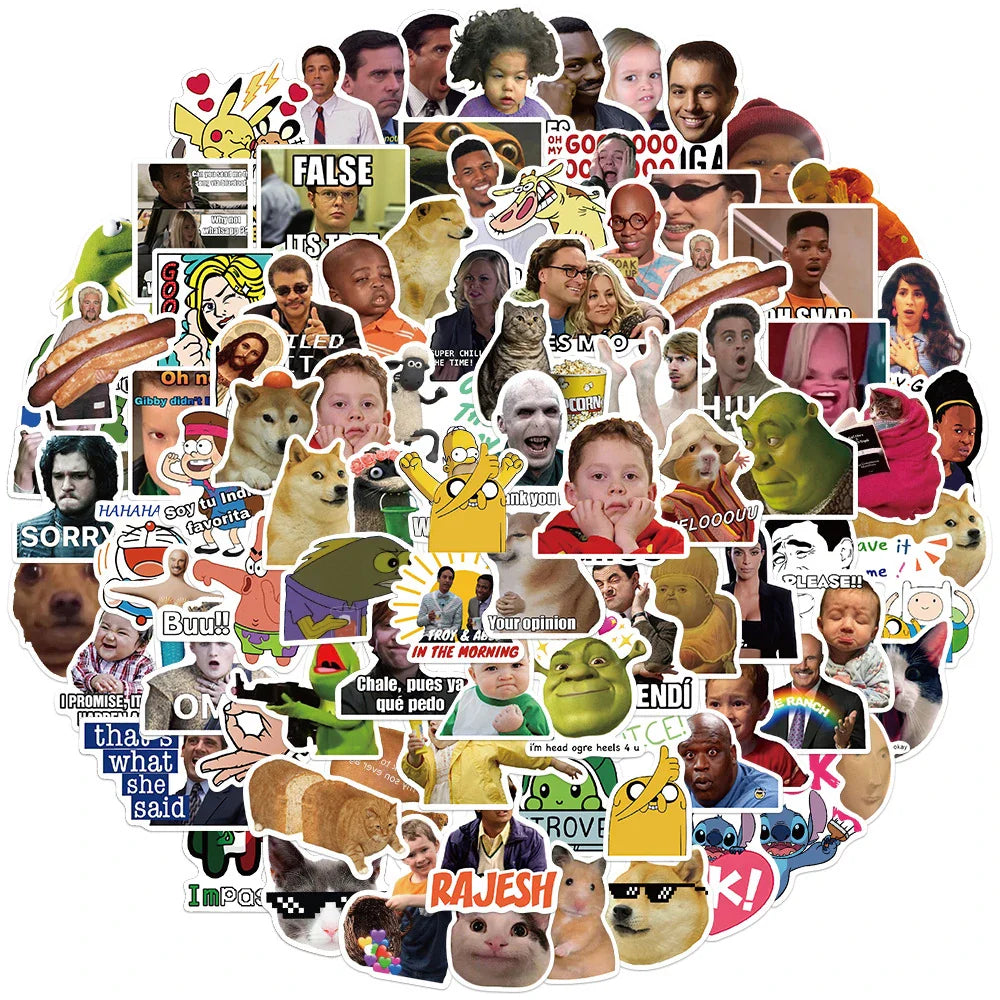 50/100pcs Funny Meme Graffiti Stickers Vinyl Waterproof for Laptop Phone Case Notebook Water Bottle Toy  DIY Decor Sticker Toys (Online Order Only)