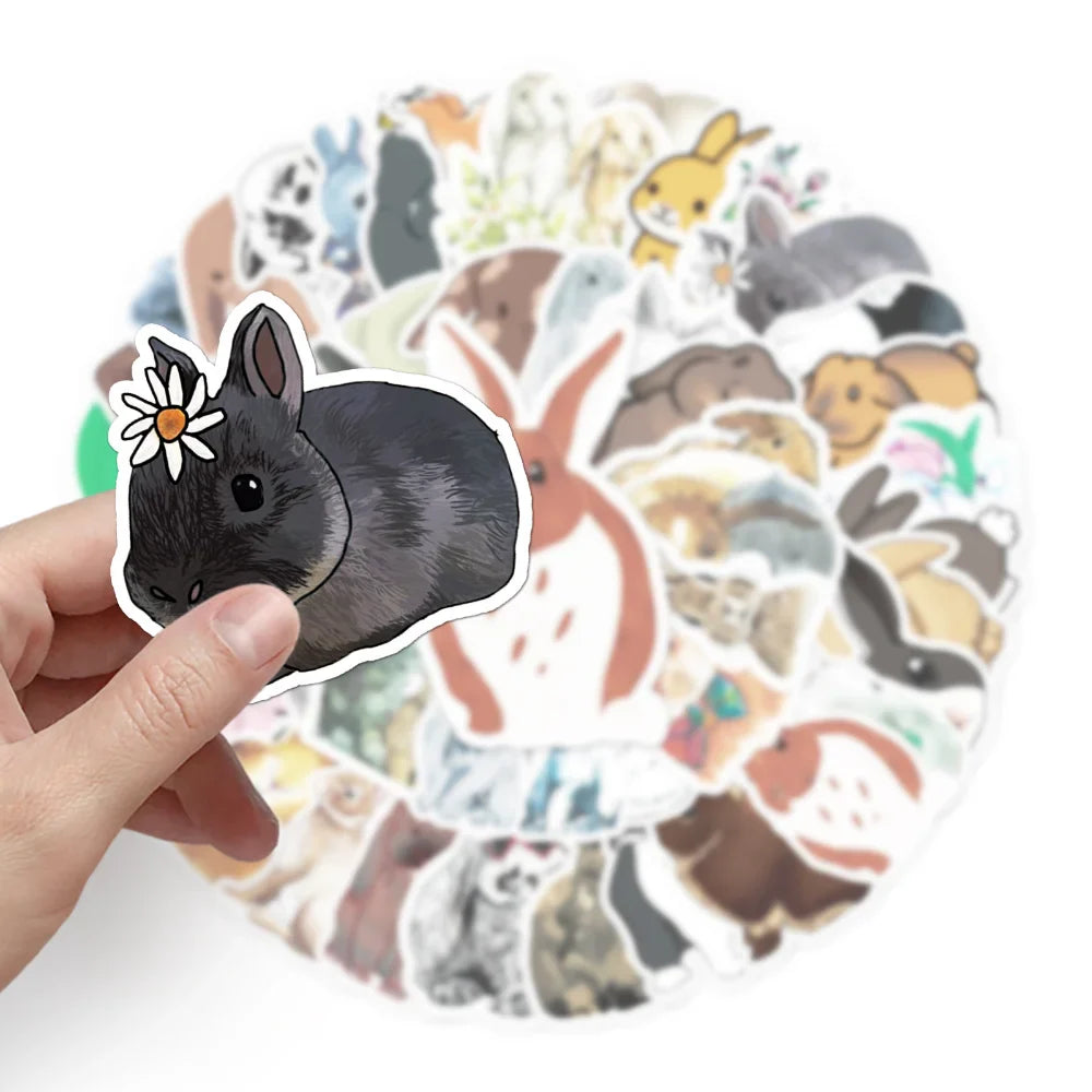 50pcs Aesthetic Children's Sticker Cute Rabbit Cartoon Graffiti Laptop Notebooks Car Credit Card Sticker Motorcycle Helmet (Online Order Only)