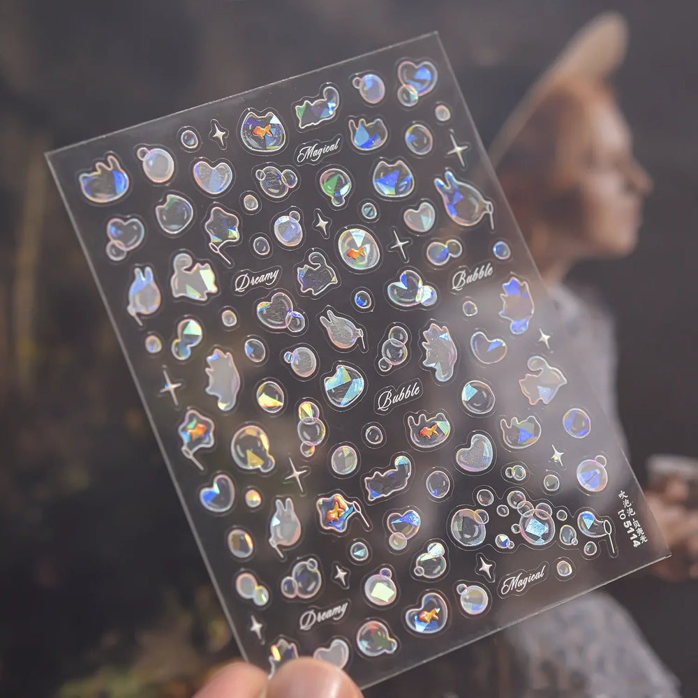Blow Bubbles Goldfish Cat Kitten Water Love Heart Star Rabbit Bunny Self Adhesive Nail Art Decorations Stickers Manicure Decals (Online Order Only)