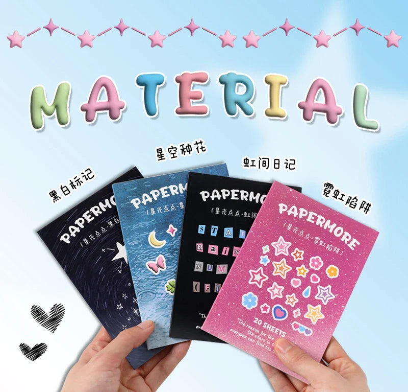 20Pages/piece Korean Ins Starlight Dot Series Decorative Stickers Phone Case Laptop DIY Idol Photocard Kawaii Journal Sticker (Online Order Only)