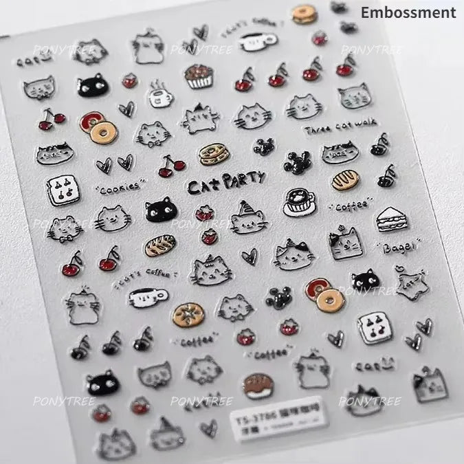 Black Cat Kitten Rabbit Cat's Paw Bowknot Tie Bunny Animals Love Heart Jelly Adhesive Nail Art Stickers Manicure Decal Wholesale (ONLINE ORDER ONLY)