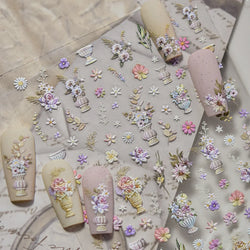 Angel Bowknot Stone Statue Vintage Photo Frame Flower Bed Bouquet Garden Rose Crown Adhesive Nail Art Stickers Manicure Decals (ONLINE ORDER ONLY)