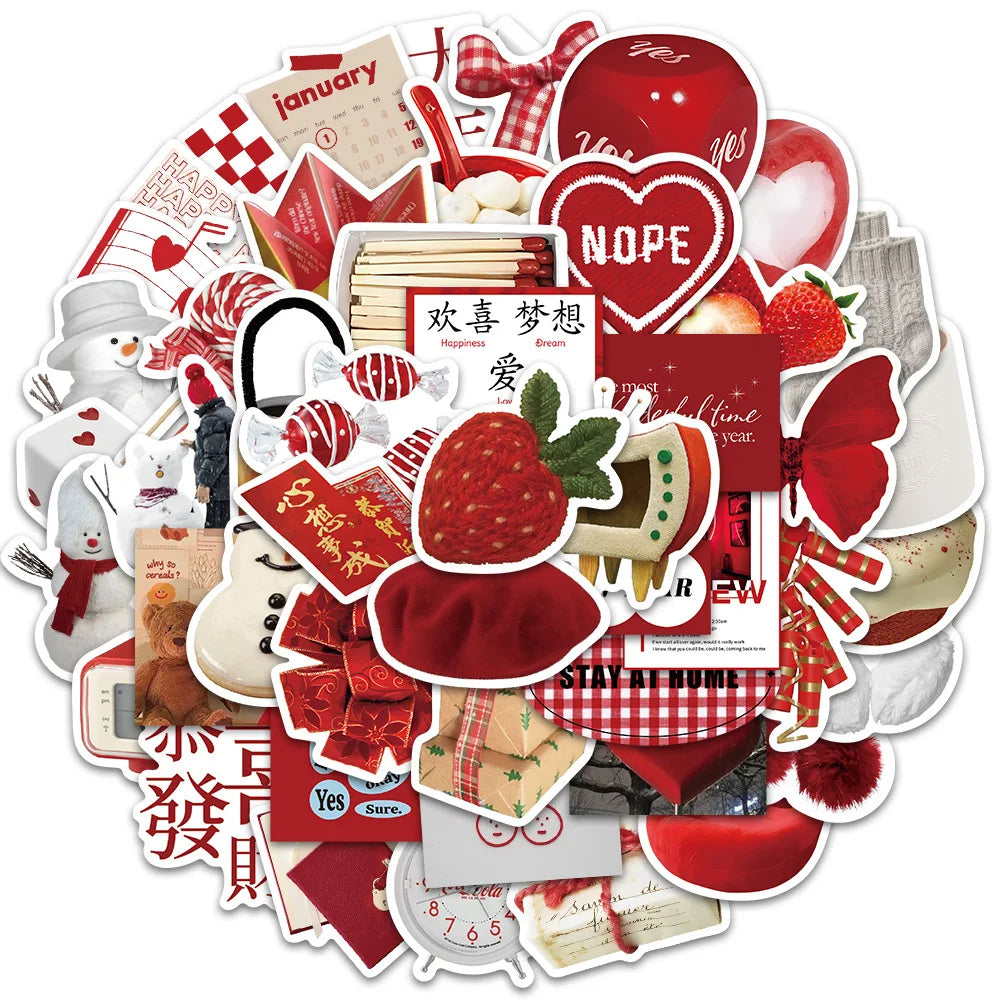 10/30/50PCS 2023 New Year Red Stickers Ins Style Cartoon Decals Toys For Kids DIY Skateboard Luggage Phone Suitcase Wall Sticker (Online Order Only)