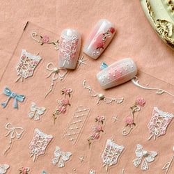 Retro Lace Corset Laced Bodice Wrap Top British Classical Dress Bowknot Rose Star Key Adhesive Nail Art Sticker Manicure Decals (ONLINE ORDER ONLY)