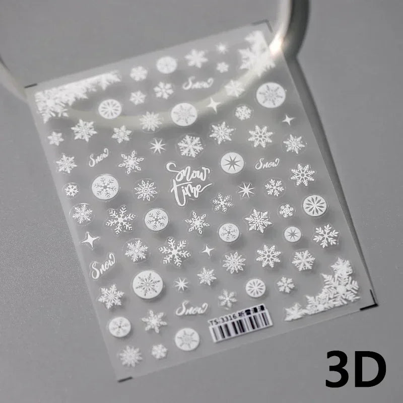 Bronzing Jelly Laser Snowflake Christmas Hot 5D Soft Embossed Relief Self Adhesive Nail Art Decoration Sticker 3D Manicure Decal (ONLINE ORDER ONLY)