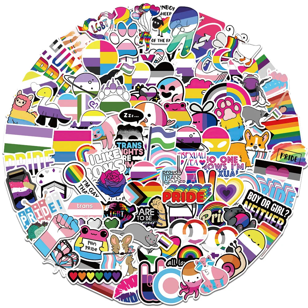 50/100pcs Gay Pride Stickers Rainbow Stickers in Bisexual Stuff Colorful LGBTQ Sticker for Water Bottle Laptop Motor Phone (ONLINE ORDER ONLY)
