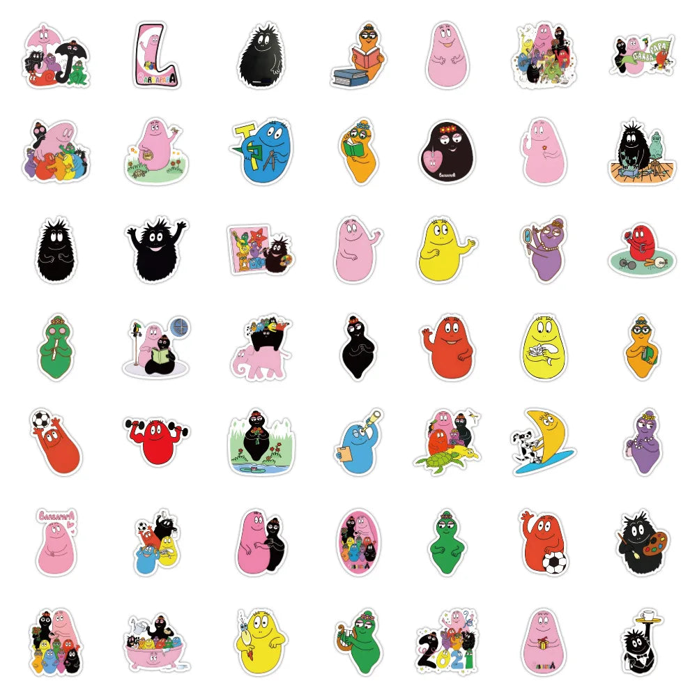 10/52Pcs Cute Les Barbapapa Stickers Skateboard Guitar Suitcase Freezer Motorcycle Classic Toy Decal Funny Sticker (ONLINE ORDER ONLY)