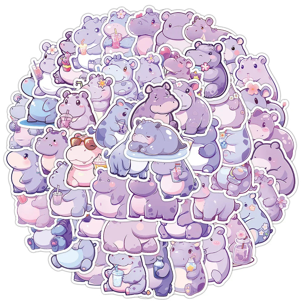 Cute Hippopotamus Cartoon Stickers for Kids - 10/30/50pcs Laptop Fridge Phone Suitcase Scrapbook (Online Order Only)