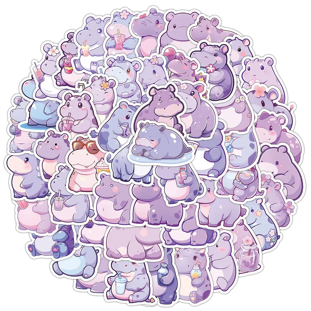 Cute Hippopotamus Cartoon Stickers for Kids - 10/30/50pcs Laptop Fridge Phone Suitcase Scrapbook (Online Order Only)