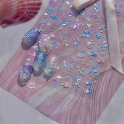 Colorful Shoal of Fish Whale Ocean Shell Conch Starfish Summer Sea Jellyfish Bubble Nail Art Decoration Sticker Manicure Decals (ONLINE ORDER ONLY)