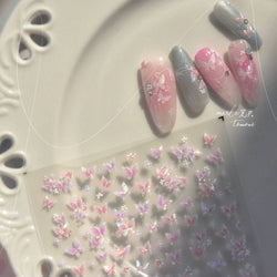 Shiny Butterfly White Pink Purple Romantic Animals Retro Photo Frame Chic Delicate Adhesive Nail Art Stickers 5D Manicure Decals (ONLINE ORDER ONLY)