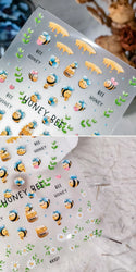 Cute Bee Honey Jar Daisy Flowers Gather Honey Pot Love Heart Green Leaves Reliefs Self Adhesive Nail Art Stickers Manicure Decal (ONLINE ORDER ONLY)
