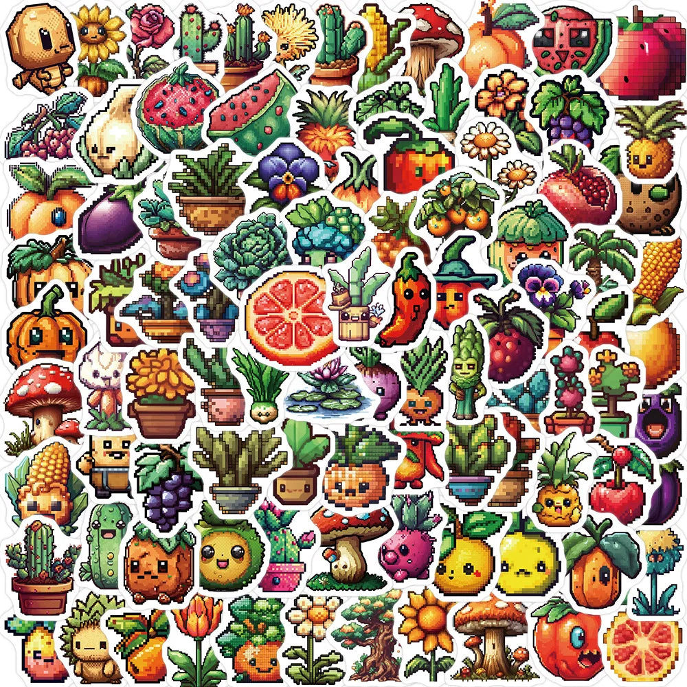 10/30/50/100PCS Cute Pixel Cartoon Stickers Funny Fruit Vegetable Graffiti Decals Notebook Fridge Phone Suitcase Toys Decoration (ONLINE ORDER ONLY)