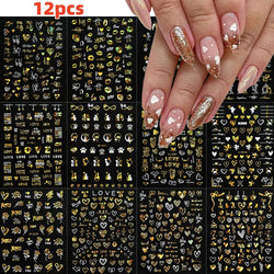 12 Sheets Valentines Nail Stickers Red Heart Nail Art Sticker Decal Solid Hollow Heart 3D Self-Adhesive Design Nail Art Supplies (ONLINE ORDER ONLY)