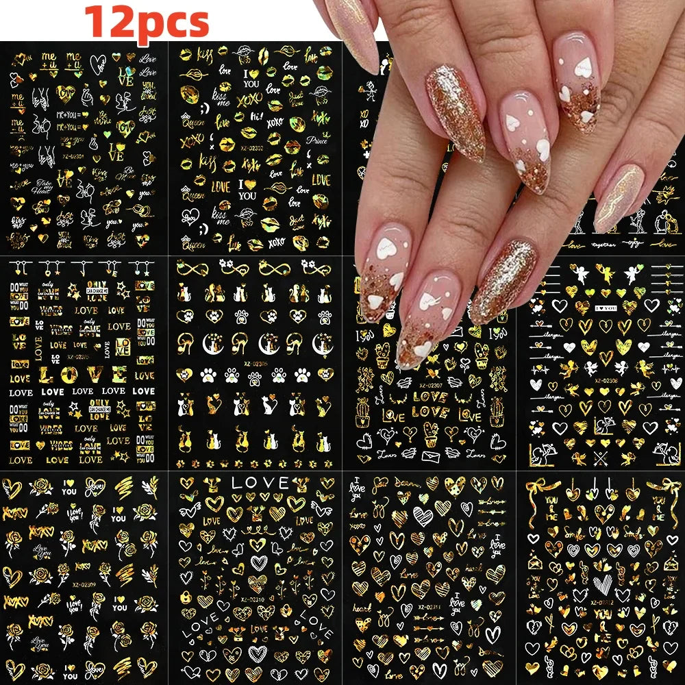 12PCS French Tassel Crescent Moon Arc Self Adhesive Nail Art Sticker 3D French Kiss Crescent Nail Stickers Lines Manicure Decals (ONLINE ORDER ONLY)