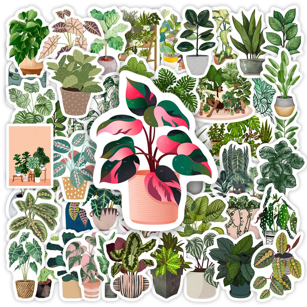 Cute Potted Green Bonsai Stickers  DIY Toy Gift  Decorative Graffiti Plant Decal for Phone Luggage Laptop Scrapbook Waterproof (ONLINE ORDER ONLY)